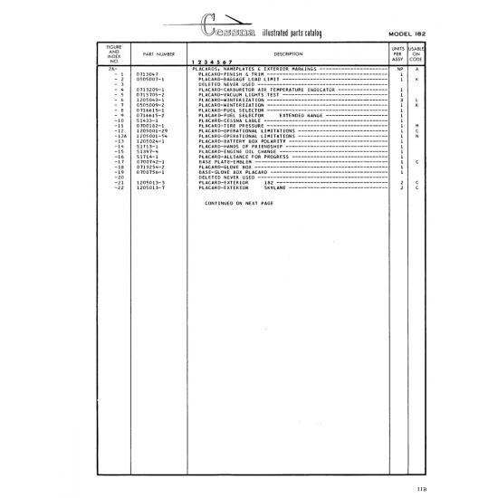Aviation Part (0505009-2) — Cessna 182 Skylane Aviation Part (0505009-2) — Cessna 182 Skylane