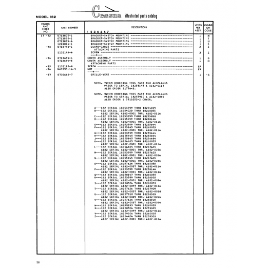 Aviation Part (0713859-6) — Cessna 182 Skylane Aviation Part (0713859-6) — Cessna 182 Skylane
