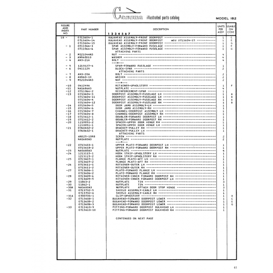 Aviation Part (0713607-2) — Cessna 182 Skylane Aviation Part (0713607-2) — Cessna 182 Skylane