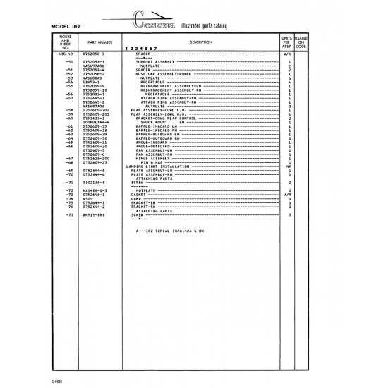 Aviation Part (0752058-4) — Cessna 182 Skylane