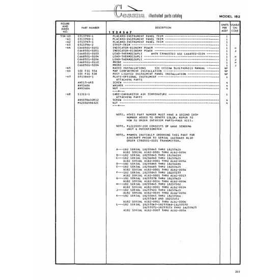 Aviation Part (18257069) — Cessna 182 Skylane Aviation Part (18257069) — Cessna 182 Skylane