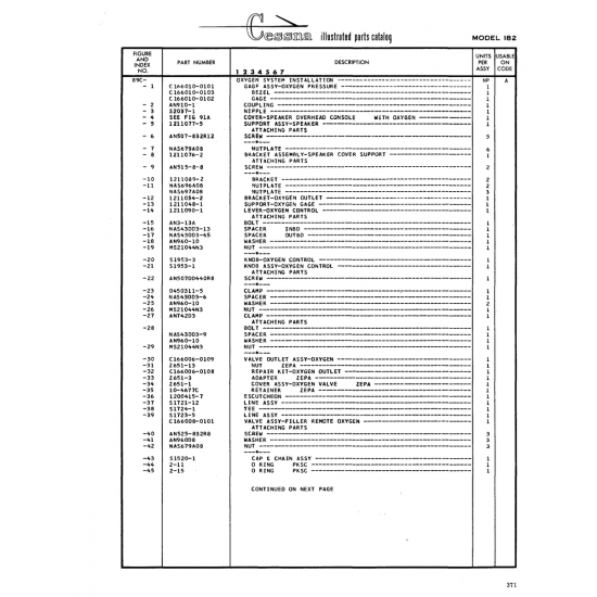 Aviation Part (NA543DD3-45) — Cessna 182 Skylane Aviation Part (NA543DD3-45) — Cessna 182 Skylane