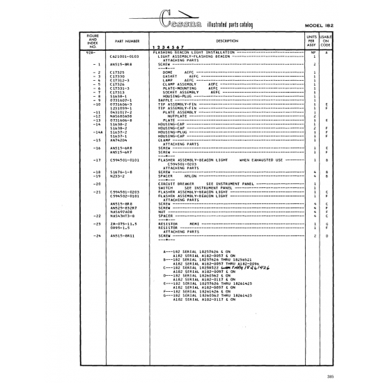 Aviation Part (Cl7325) — Cessna 182 Skylane Aviation Part (Cl7325) — Cessna 182 Skylane
