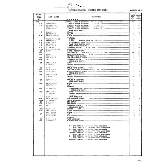 Aviation Part (582384-9) — Cessna 182 Skylane Aviation Part (582384-9) — Cessna 182 Skylane