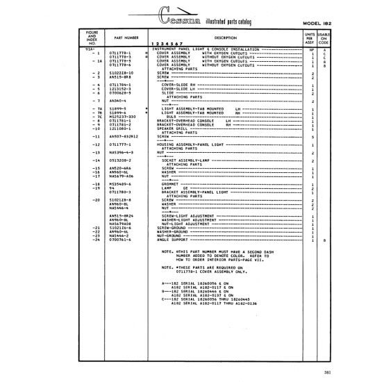 Aviation Part (S1899-5) — Cessna 182 Skylane Aviation Part (S1899-5) — Cessna 182 Skylane