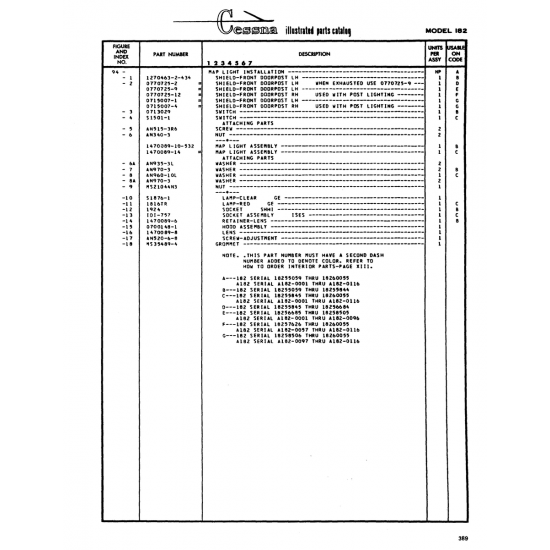 Aviation Part (0710725-11) — Cessna 182 Skylane Aviation Part (0710725-11) — Cessna 182 Skylane